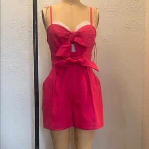 Milly Vibrant Pink Sleeveless Romper with Bow Detail